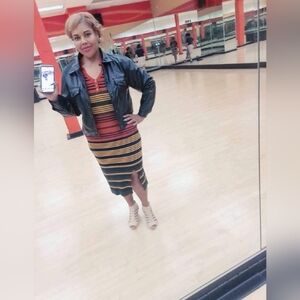 Ashley Stewart Size 14/16 (1x) Colorblock Stripe Collared Shirt Sweater Dress